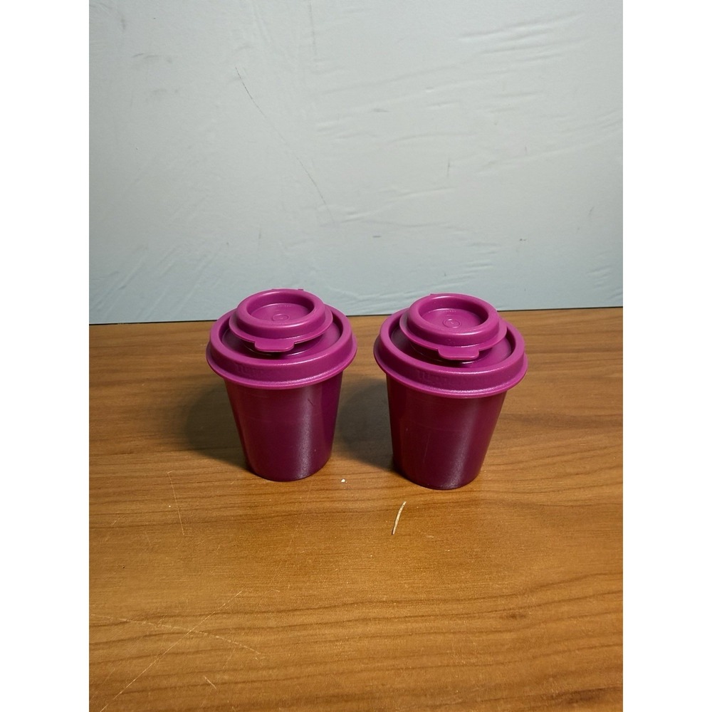NEW Tupperware Mini Salt and Pepper Shakers Midgets Purple Violet 2oz Set